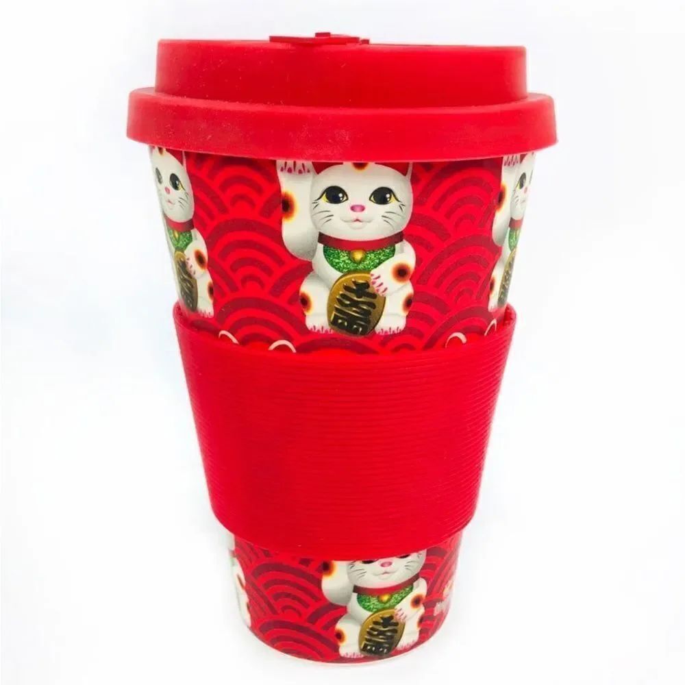 Eco-Friendly Reusable Plant Fiber Travel Mug Maneki Neko Lucky Cat Design NWT